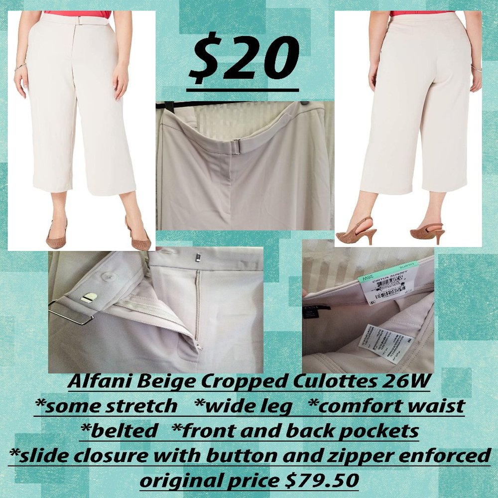 Alfani Beige Cropped Culottes 26W